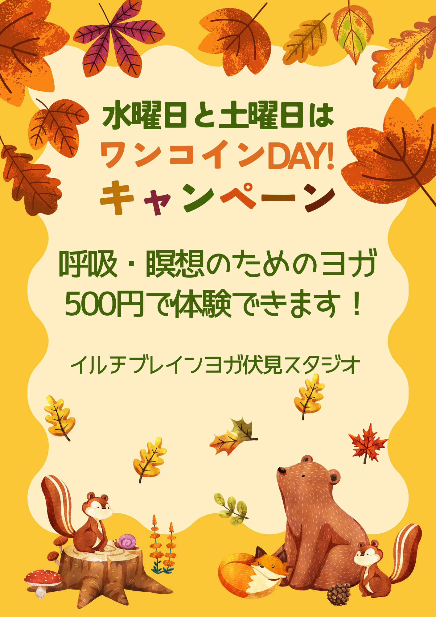 水曜日と土曜日はワンコインDAY